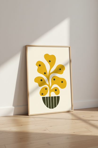 Abstract Botanical Wall Art Print | Mustard Yellow Modern Decor | Minimalist Poster
