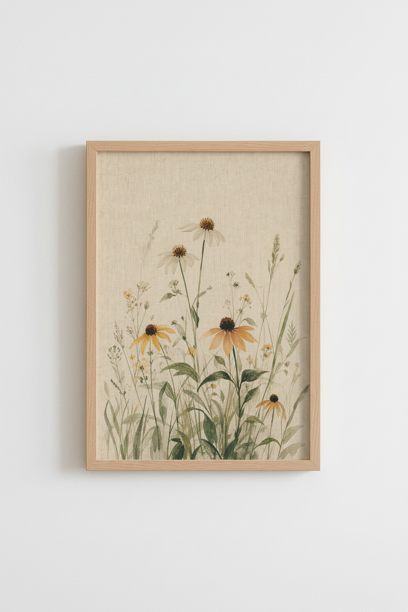 Boho Botanical Wall Art | Watercolor Beige Tones, Living Room Decor