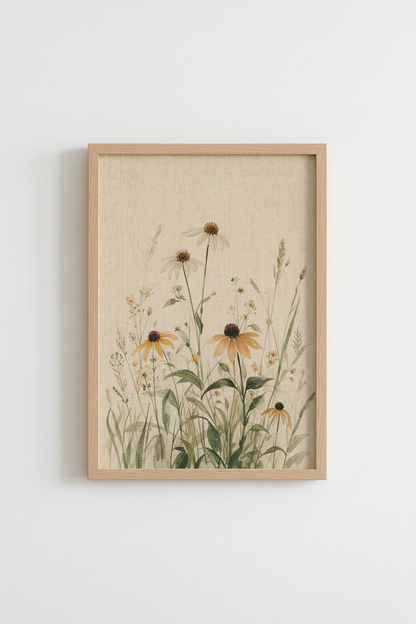 Boho Botanical Wall Art | Watercolor Beige Tones, Living Room Decor