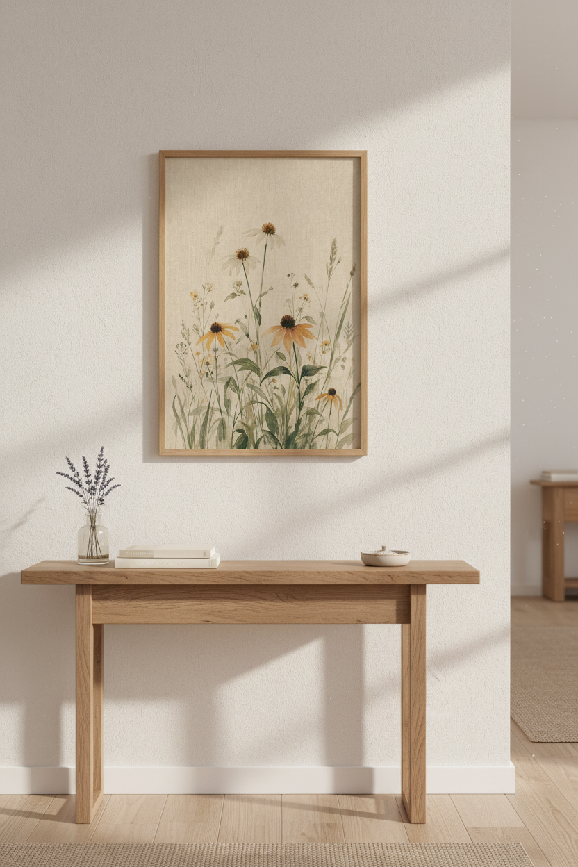 Boho Botanical Wall Art | Watercolor Beige Tones, Living Room Decor