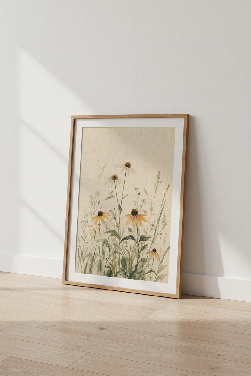 Boho Botanical Wall Art | Watercolor Beige Tones, Living Room Decor