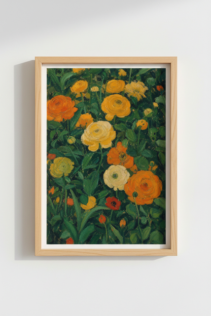 Impressionist Ranunculus Wall Art Print | Living Room Decor | Bright Floral Poster