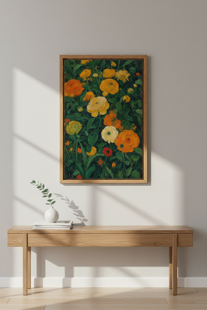 Impressionist Ranunculus Wall Art Print | Living Room Decor | Bright Floral Poster