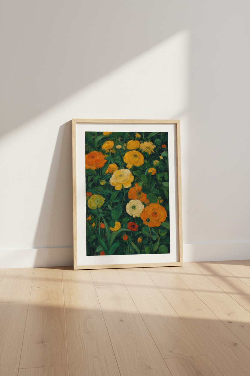 Impressionist Ranunculus Wall Art Print | Living Room Decor | Bright Floral Poster
