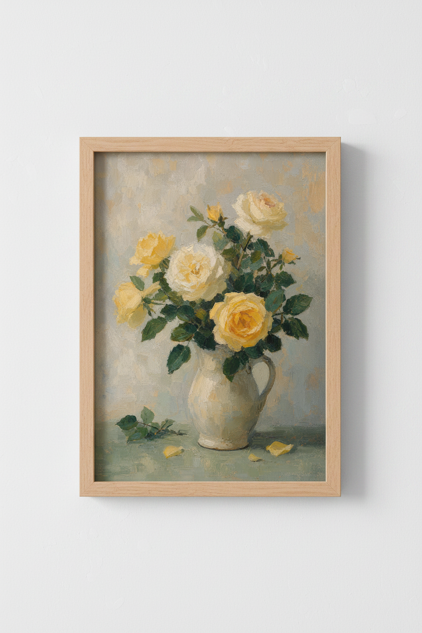 Impressionist Yellow Rose Wall Art Print | Living Room Decor | Soft Vintage Poster