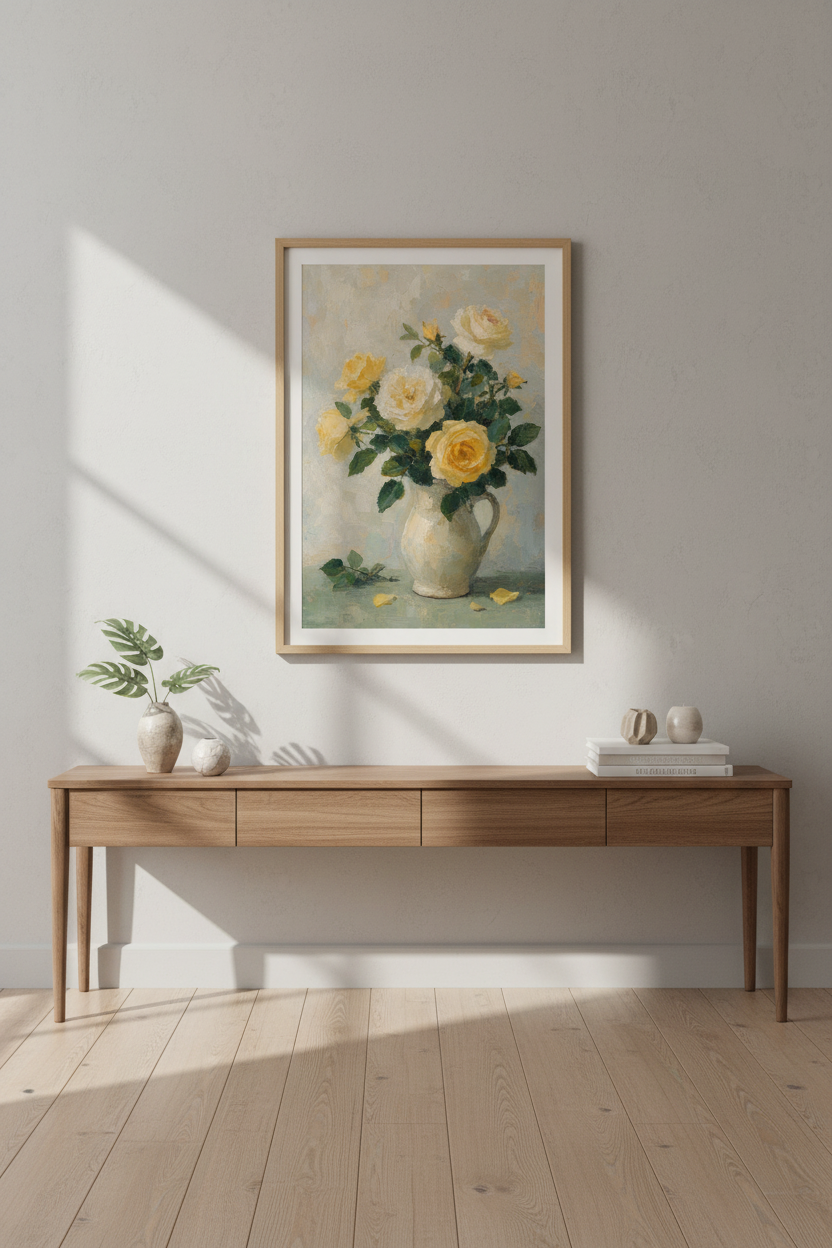 Impressionist Yellow Rose Wall Art Print | Living Room Decor | Soft Vintage Poster