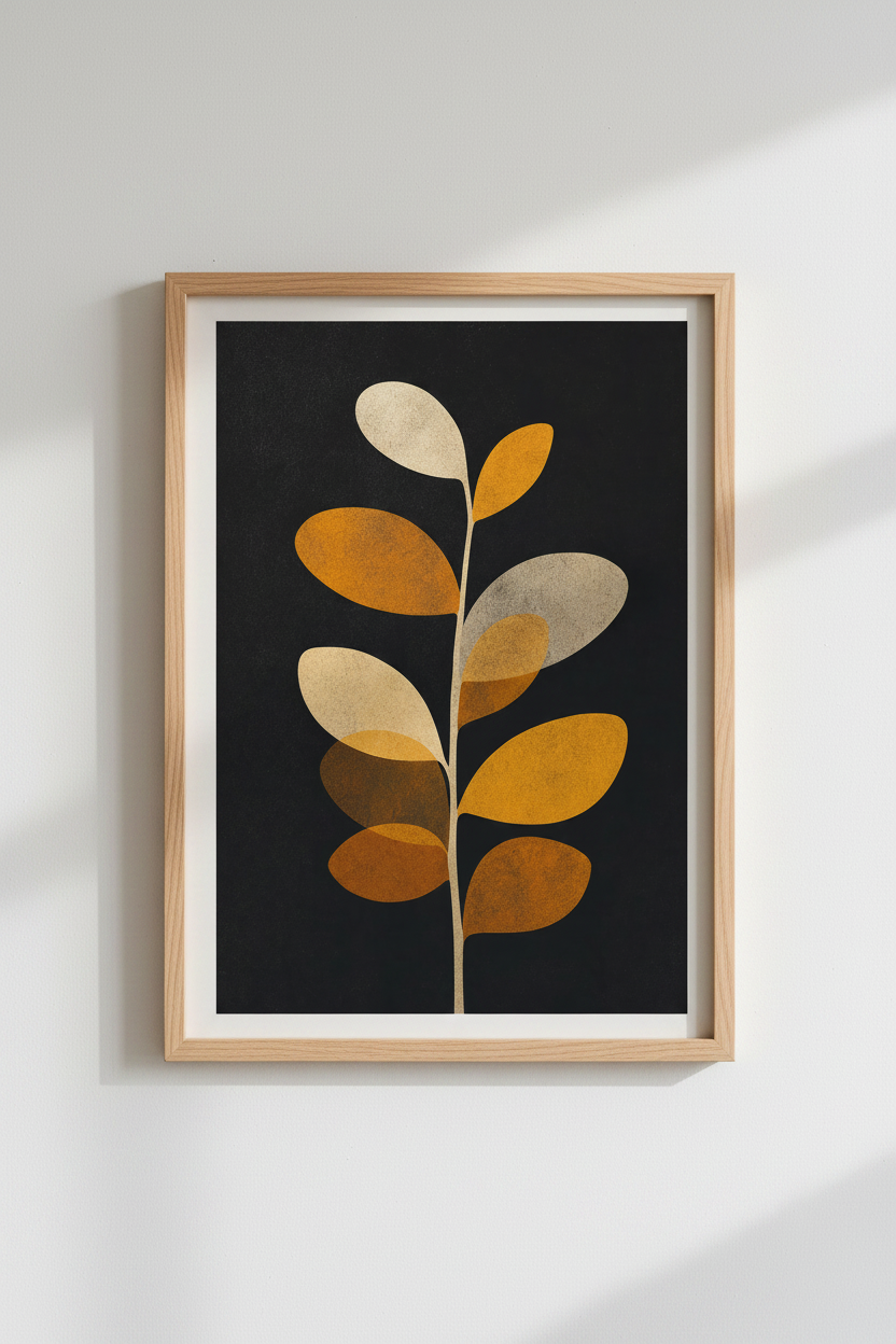 Boho Wall Art | Warm Autumn Tones, Minimal Plant Silhouette | Living Room Decor
