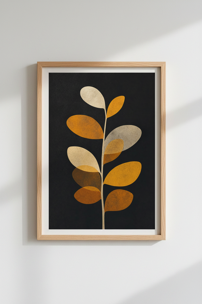 Boho Wall Art | Warm Autumn Tones, Minimal Plant Silhouette | Living Room Decor