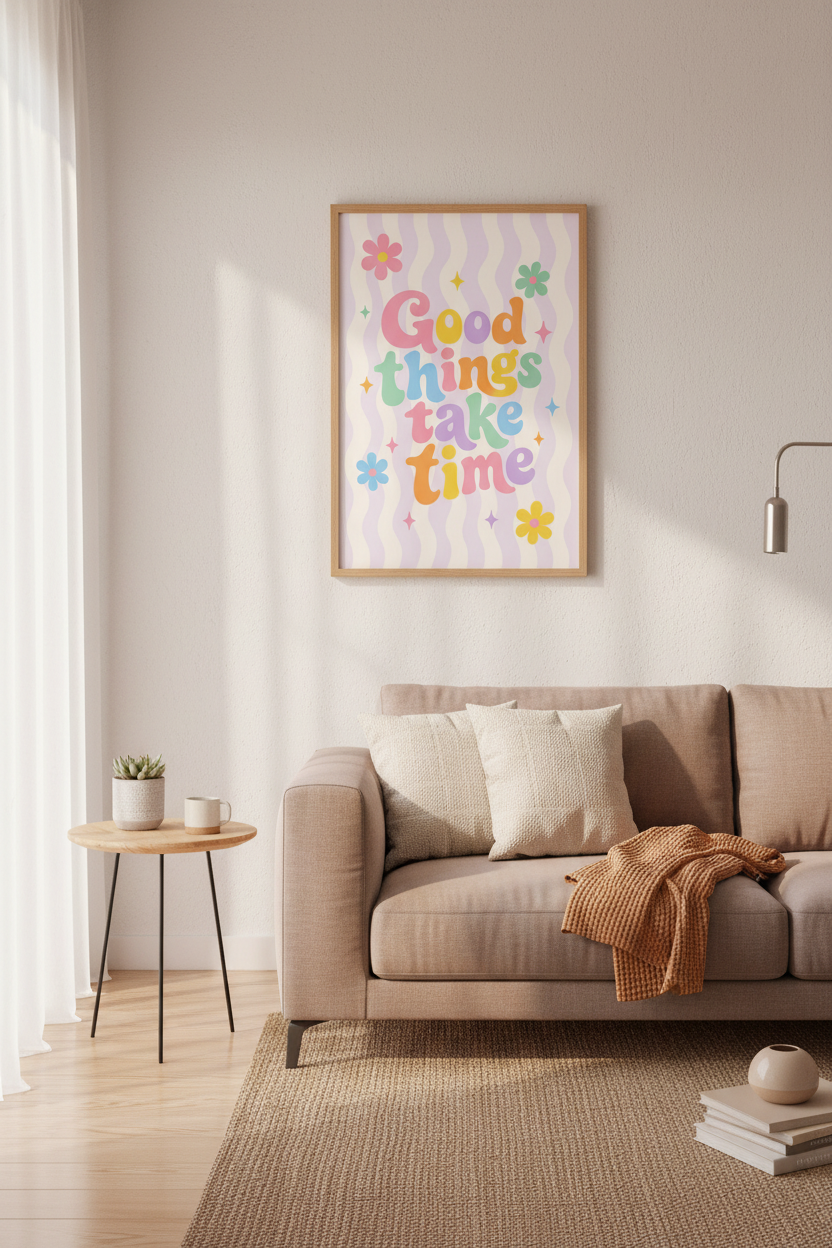 Pastel Groovy Art Print | Retro Quote Poster, Danish Pastel Room Decor
