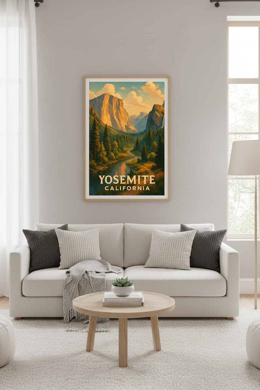 Granite Giants – Yosemite National Park Watercolor Art Print