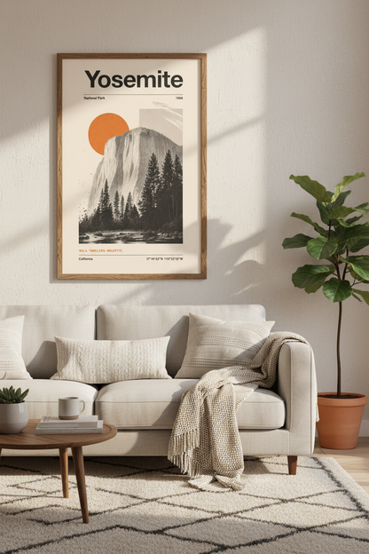 Yosemite National Park Wall Art | Minimalist El Capitan Print | Modern Nature Poster