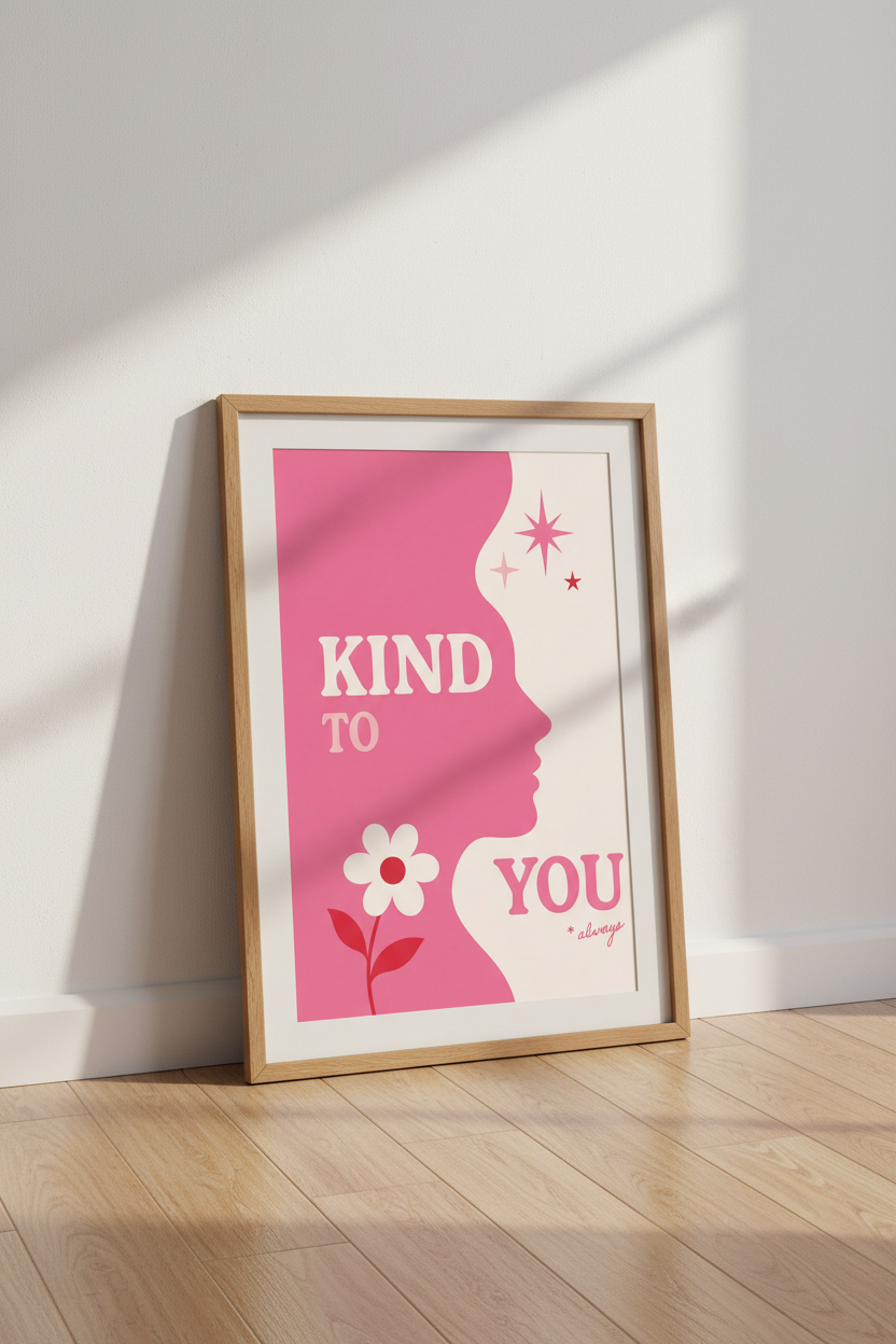 Kind To You Always Pink Wall Art | Retro Self Care Poster, Bedroom Decor