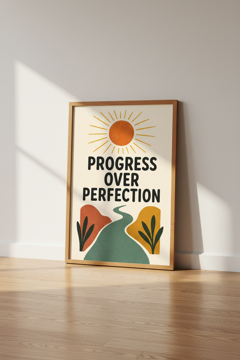 Progress Over Perfection Wall Art | Boho Office Decor | Minimalist Poster