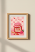 Retro Kitchen Wall Art Print | Pink Checkered Strawberry Poster | Preppy Food Art