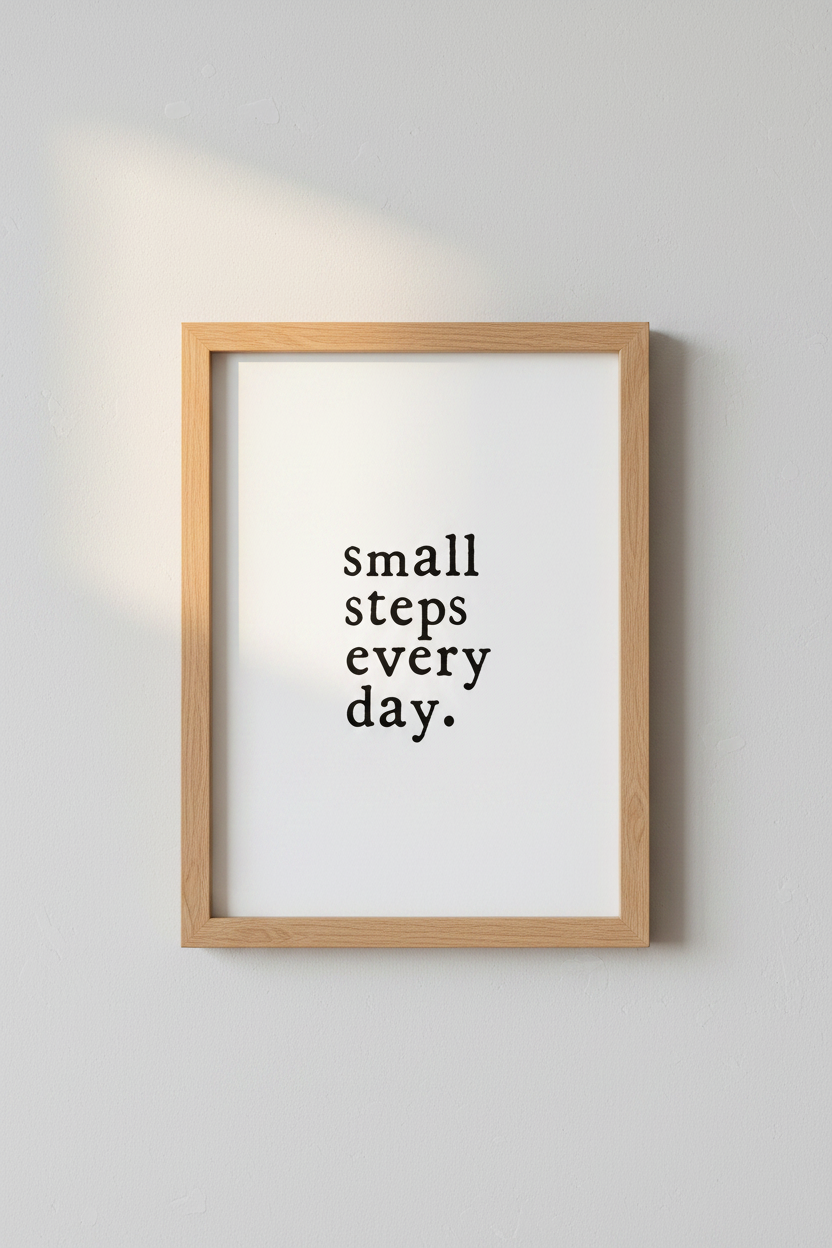 Small Steps Every Day Wall Art | Minimalist Quote Poster, Inspiring Office Decor