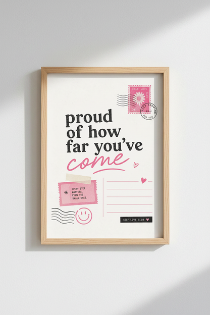 Self Love Wall Art Print | Pink Retro Postcard Design, Inspirational Bedroom Poster
