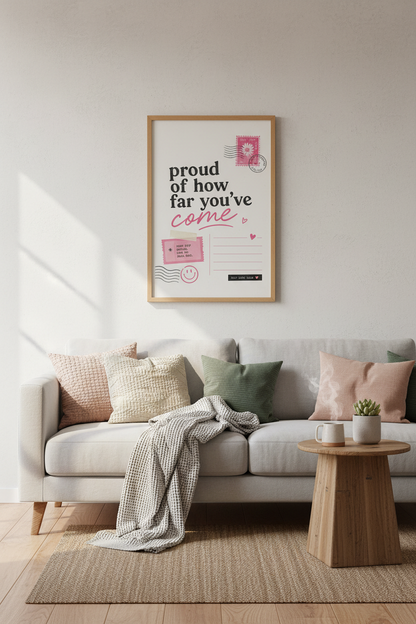 Self Love Wall Art Print | Pink Retro Postcard Design, Inspirational Bedroom Poster