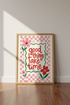 Good Things Take Time Wall Art | Pink Retro Flower Print | Preppy Dorm Decor