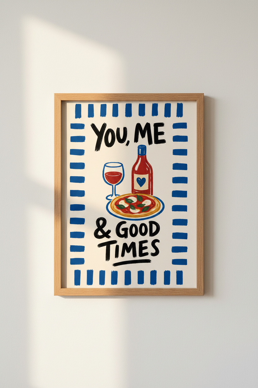 Boho Wall Art Print | Bright Blues &amp; Neutrals, Kitchen Decor