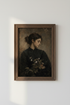 Moody Woman with Flowers Portrait | Dark Academia Vintage Oil Style, Bedroom Art