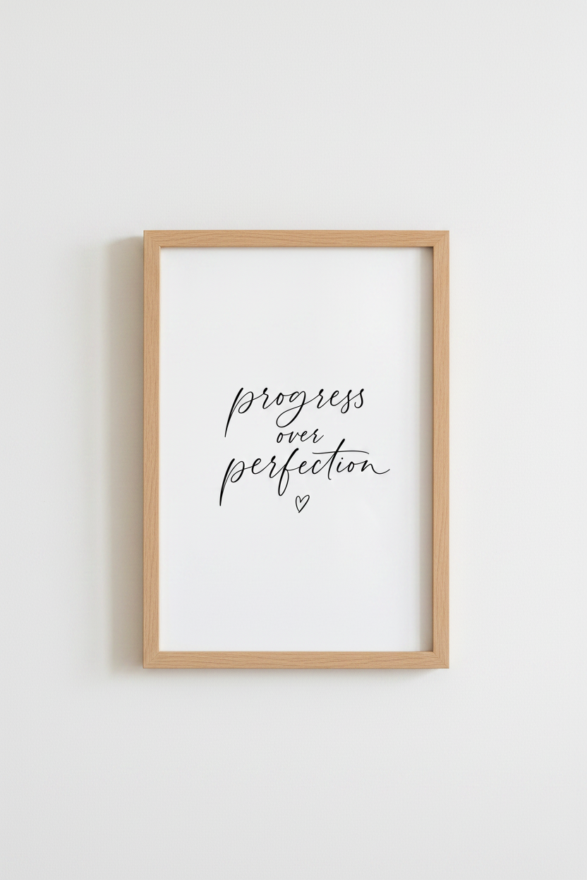 Progress Over Perfection Wall Art | Minimalist Office Decor | Script Quote Poster