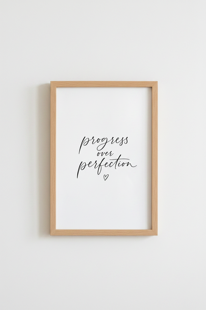 Progress Over Perfection Wall Art | Minimalist Office Decor | Script Quote Poster