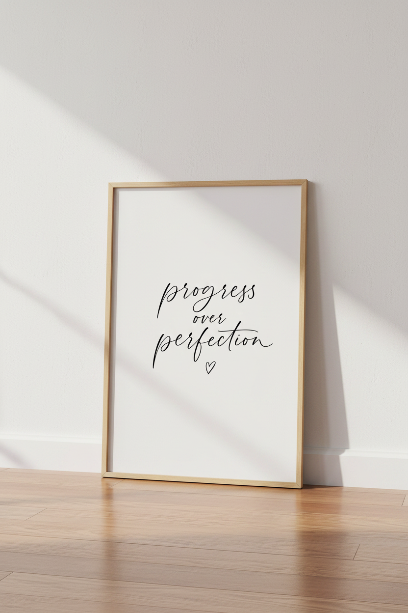 Progress Over Perfection Wall Art | Minimalist Office Decor | Script Quote Poster