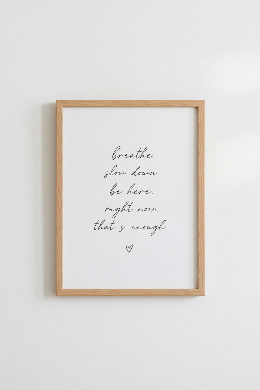 Mindfulness Quote Wall Art Print | Minimalist Zen Decor | Breathe Calm Poster
