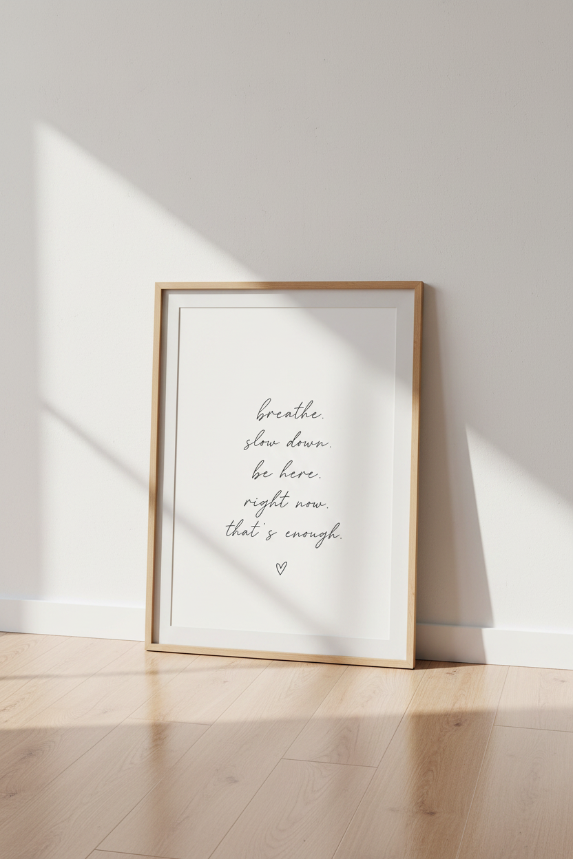 Mindfulness Quote Wall Art Print | Minimalist Zen Decor | Breathe Calm Poster