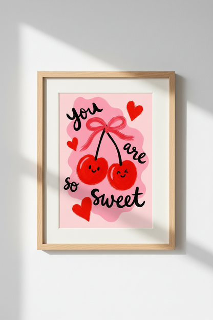 Cherry Coquette Wall Art Print | Cute Pink Nursery Decor | Aesthetic Girly Poster