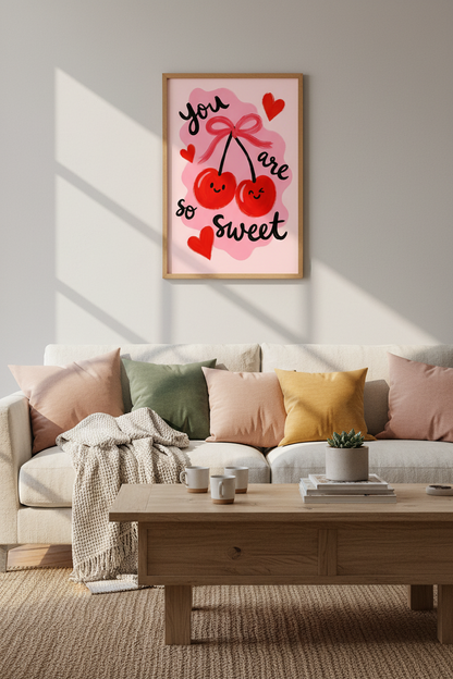 Cherry Coquette Wall Art Print | Cute Pink Nursery Decor | Aesthetic Girly Poster