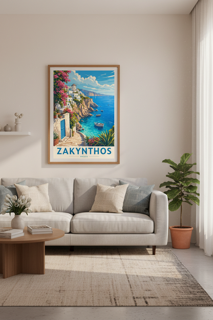 Zakynthos Greece Travel Wall Art Print | Coastal Living Room Decor | Mediterranean Poster