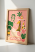 Giraffe in Bathtub Wall Art Print | Pink Bathroom Decor | Whimsical Animal Poster