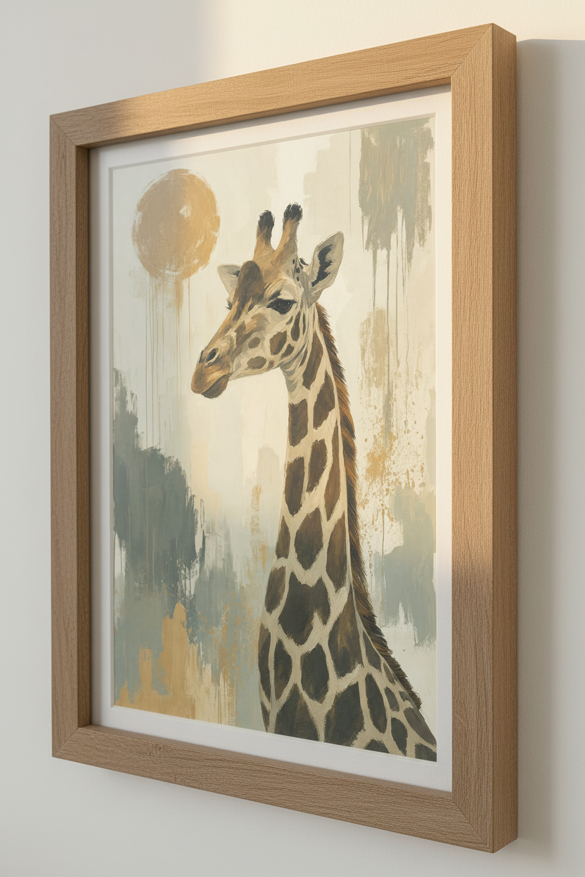 Abstract Giraffe Wall Art Print | Sage &amp; Gold Animal Decor | Modern Safari Poster