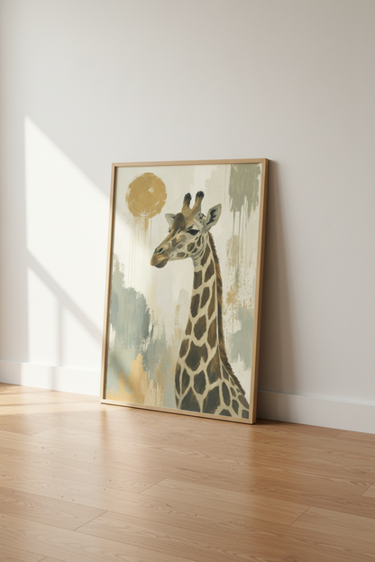 Abstract Giraffe Wall Art Print | Sage &amp; Gold Animal Decor | Modern Safari Poster