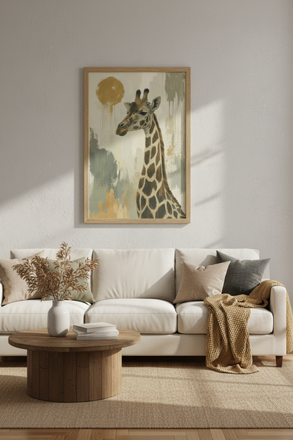 Abstract Giraffe Wall Art Print | Sage &amp; Gold Animal Decor | Modern Safari Poster