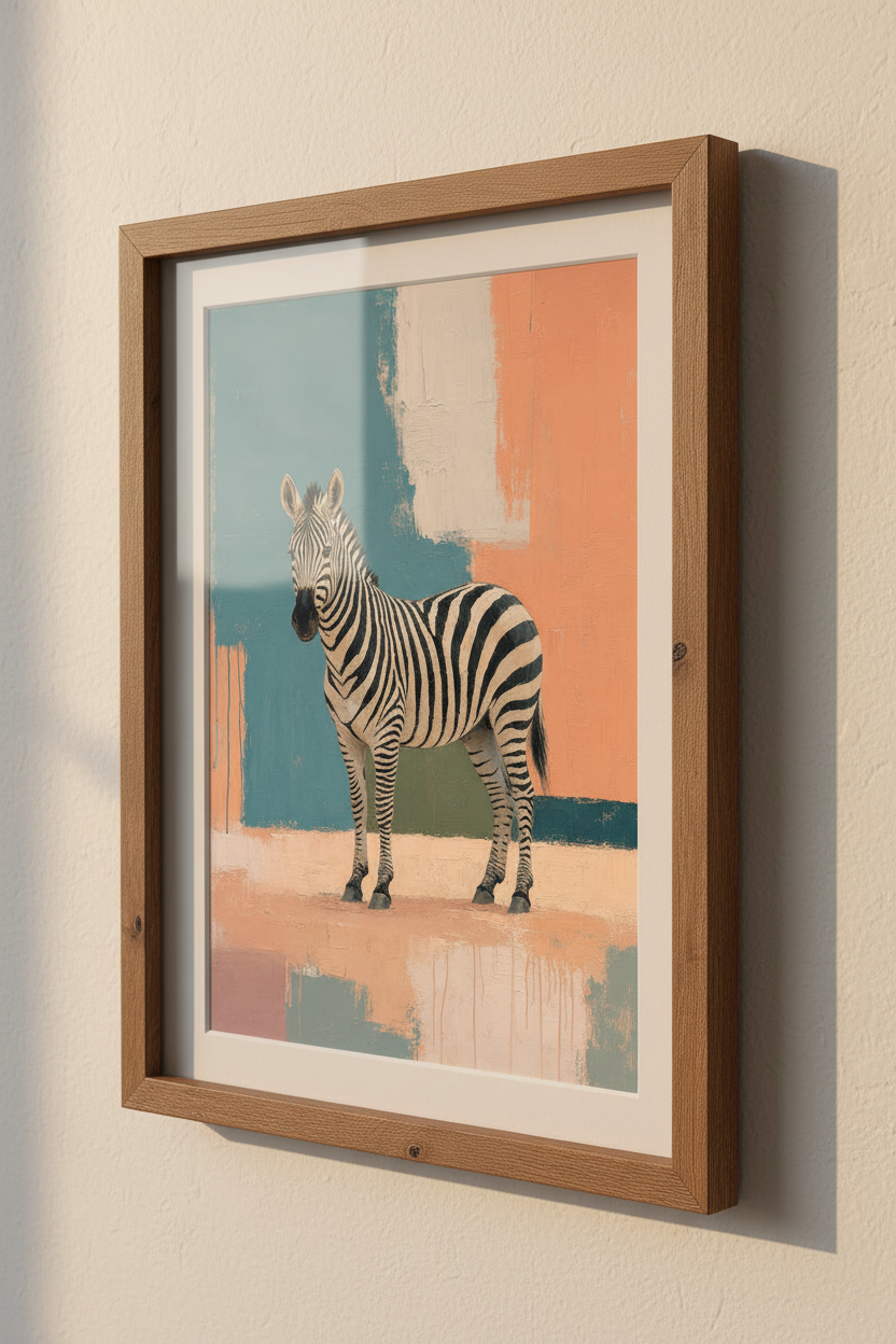 Abstract Zebra Wall Art | Teal &amp; Terracotta Painting | Modern Wildlife Poster