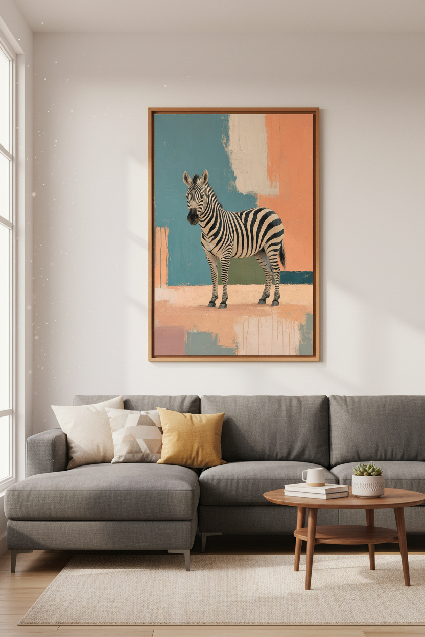 Abstract Zebra Wall Art | Teal &amp; Terracotta Painting | Modern Wildlife Poster