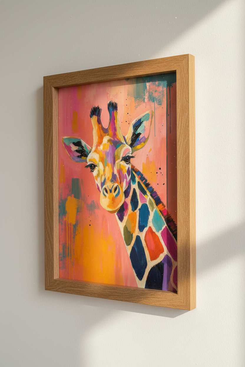 Colorful Giraffe Wall Art | Abstract Pink Animal Print | Modern Safari Nursery Decor