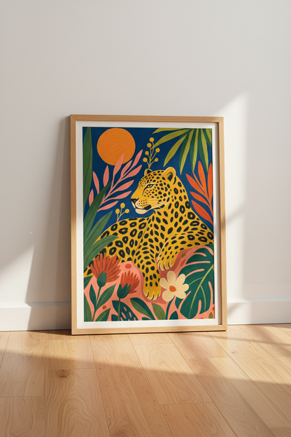 Leopard Jungle Wall Art | Bold Maximalist Tropical Print | Modern Living Room Decor