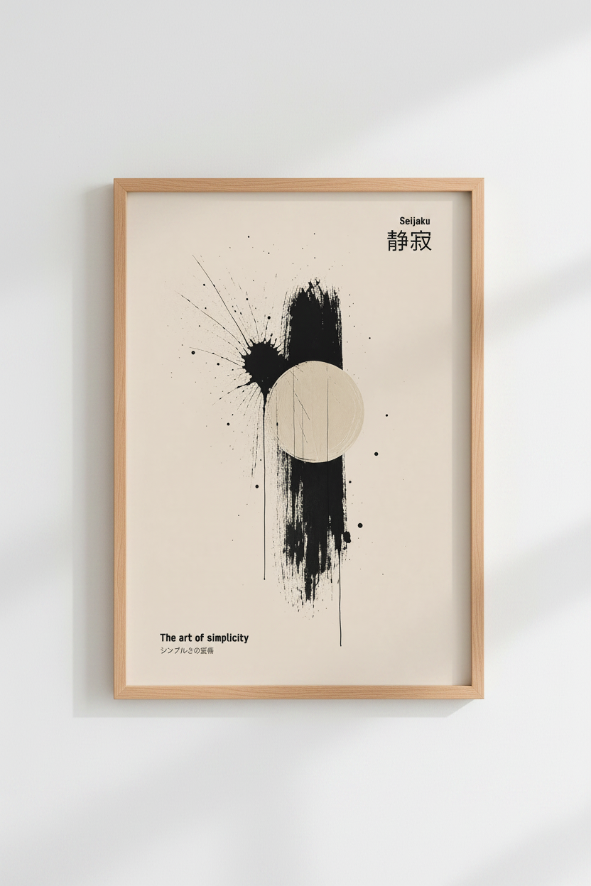 Zen Japanese Wall Art Print | Minimalist Seijaku Poster, Neutral Japandi Decor
