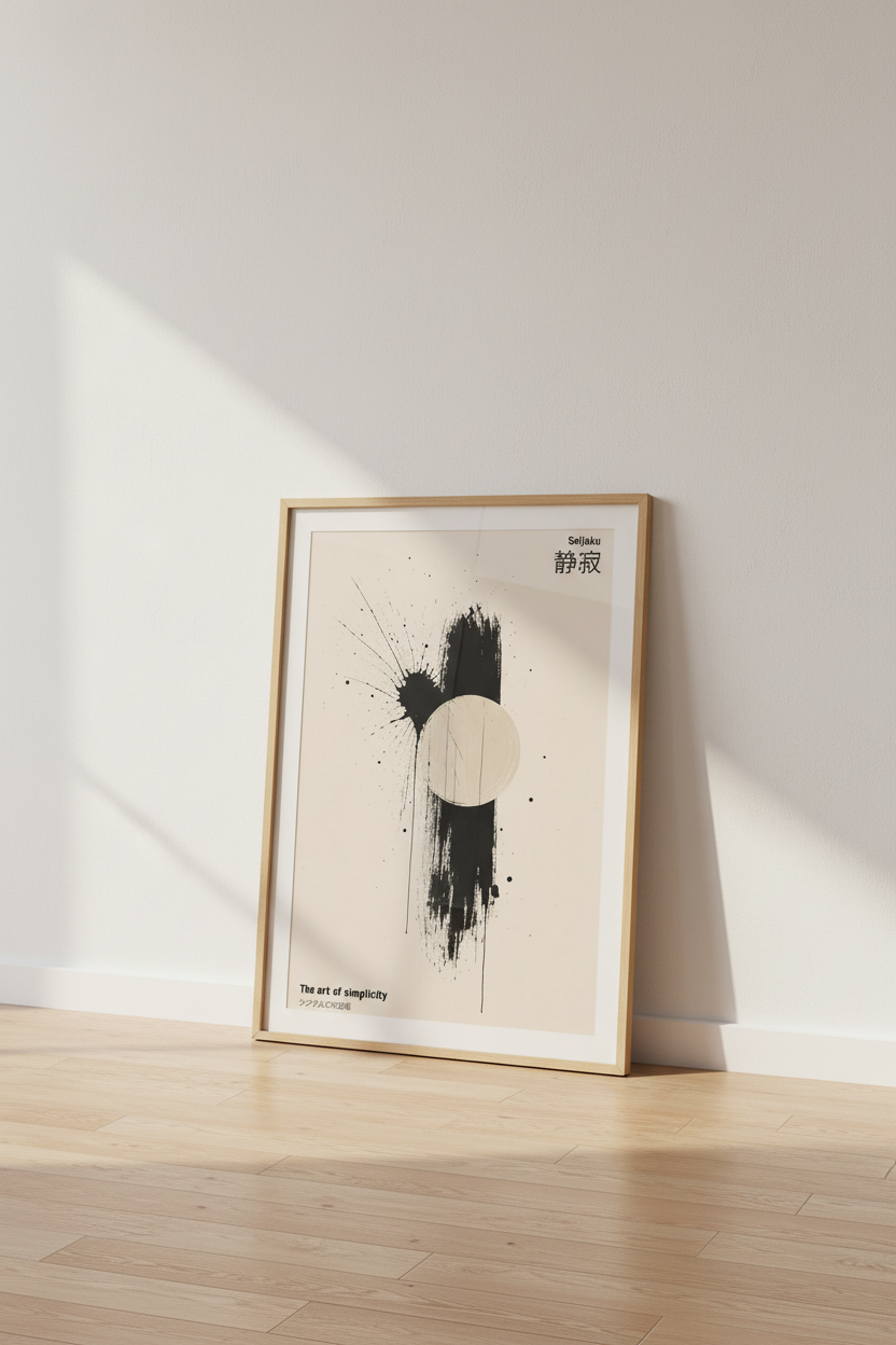 Zen Japanese Wall Art Print | Minimalist Seijaku Poster, Neutral Japandi Decor