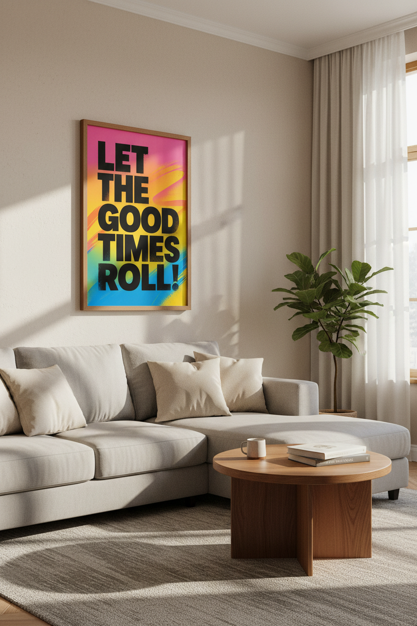 Good Times Roll Wall Art | Vibrant Gradient Typography, Modern Dorm Decor