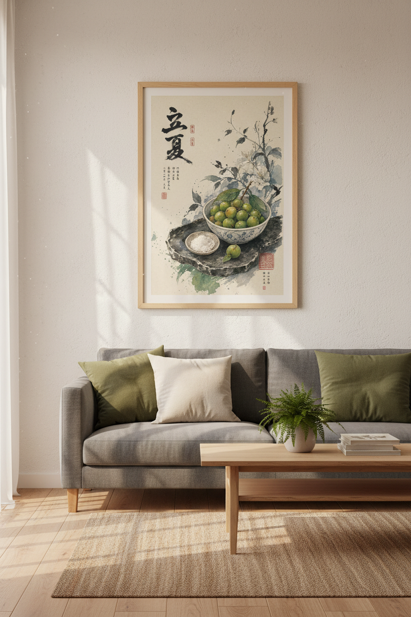 Chinese Ink Plum Still Life Wall Art | Zen Kitchen Decor | Asian Watercolor Poster