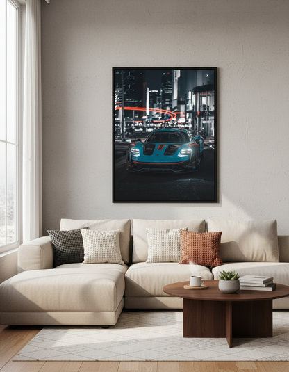 Automotive Wall Art Print | Teal Sports Car Poster | Car Guy Gift | Man Cave Garage Decor | Modern Luxury Car Art | Supra GTR
