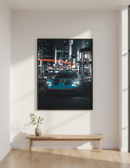Automotive Wall Art Print | Teal Sports Car Poster | Car Guy Gift | Man Cave Garage Decor | Modern Luxury Car Art | Supra GTR