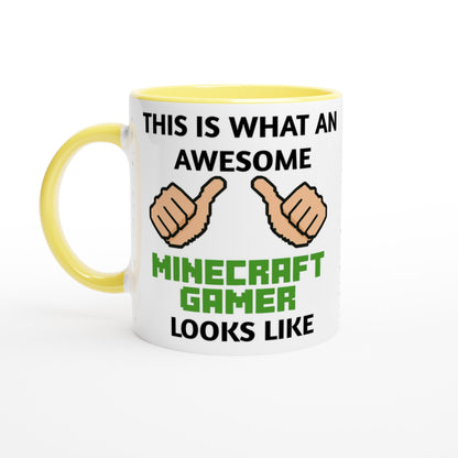 Minecraft Gamer Mug - 11oz Coffee Cup Gift for Kids &amp; Teens Ceramic Yellow