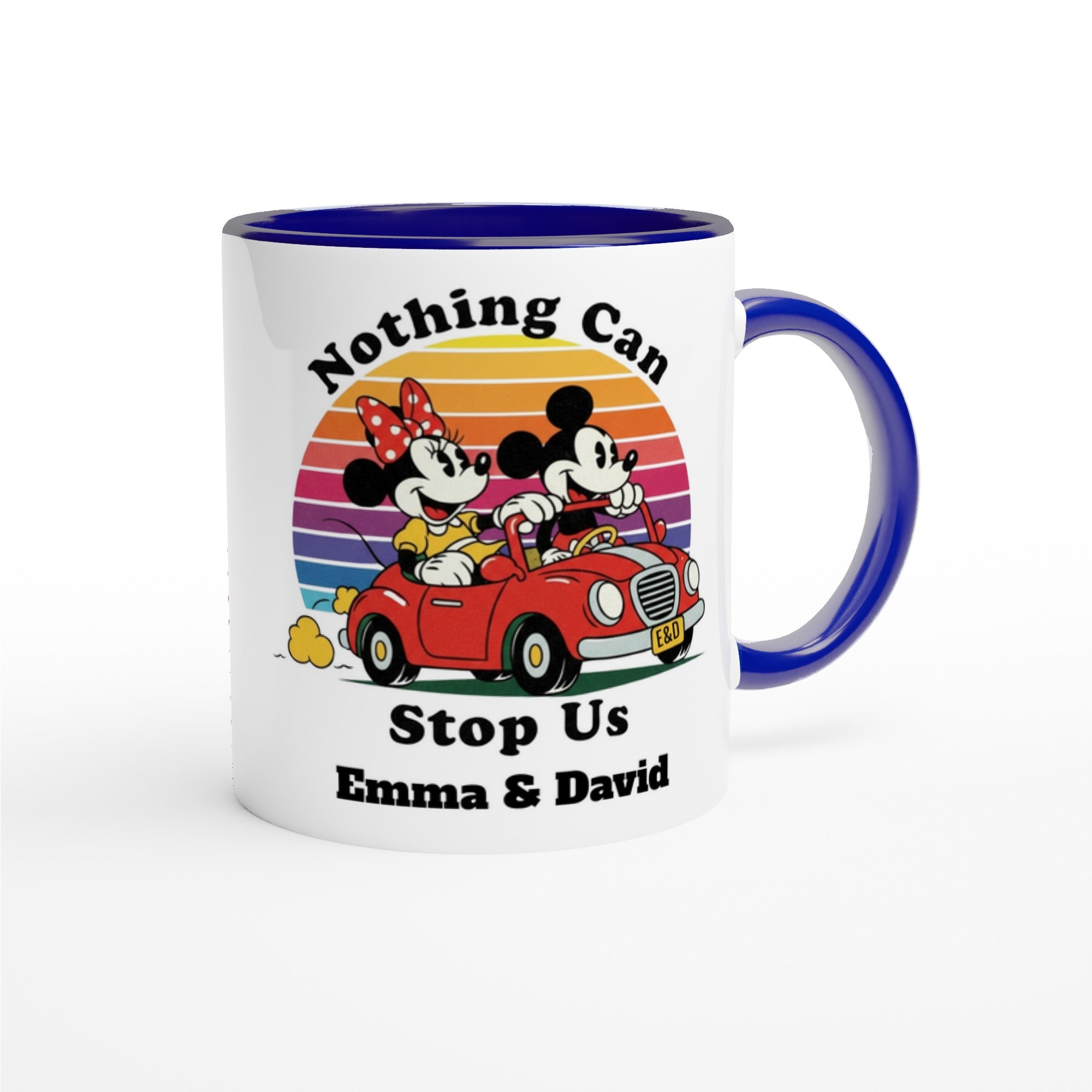 Personalized Disney Mug - Mickey &amp; Minnie Runaway Railway Gift, Magic Kingdom Coffee Mug, Disneyland Keepsake Ceramic Blue