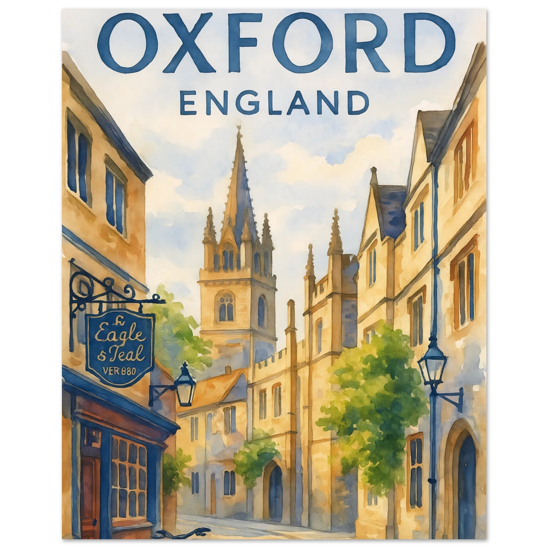 Oxford England Poster - Watercolor Poster - Bedroom Art, Office Art, Wall Art, Living Room, Kitchen Decor, Travel Print 40x50 cm 16x20″