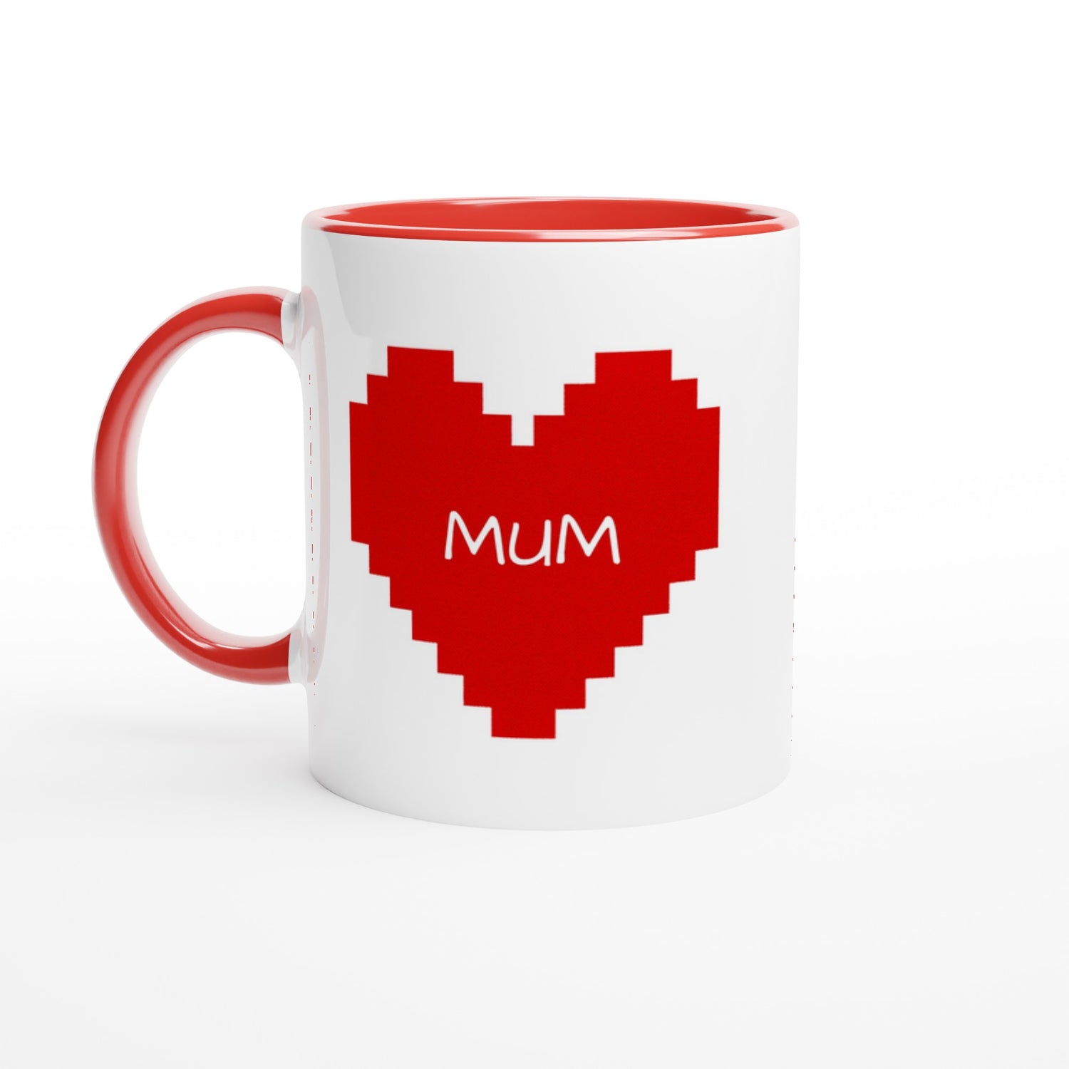 Custom Pixel Heart Mug – Retro Gamer Coffee Cup, 11oz Personalized Mug, 8-Bit Valentine Gift for Him or Her Ceramic Red